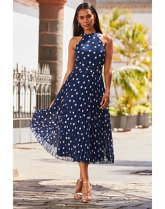 Платье с открытой спиной и плиссированным низом, синий Sosandar