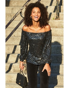 Топ с длинными рукавами и вырезом-бардо расшитым пайетками, серый Sosandar