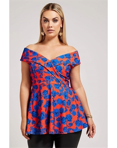 Топ под смокинг с баской и цветочным принтом, красный Yours