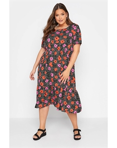 Платье мидакси с цветочным принтом и широким вырезом, черный Yours