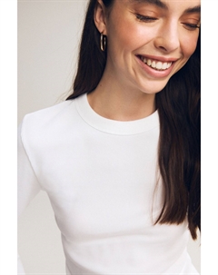 Топ в рубчик с длинными рукавами и круглым вырезом, белый Next