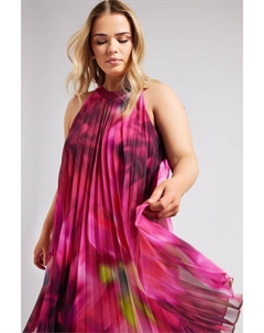 Платье с воротником-стойкой и тропическим принтом, розовый Yours