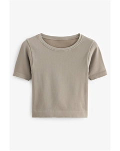 Узкий топ в рубчик с короткими рукавами, бежевый Next