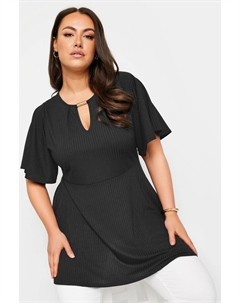 Топ с баской с металлической отделкой, черный Yours