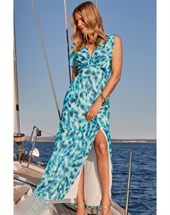 Платье макси с принтом и оборками по подолу, синий Sosandar