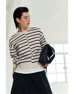 Свитшот из комбинированных материалов с полосатым узором, мультиколор Next