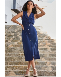 Платье-Рубашка миди с поясом, синий Sosandar