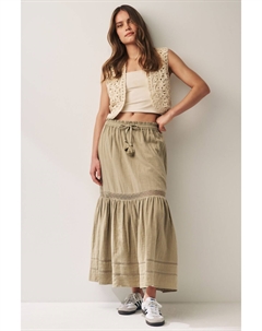 Многослойная юбка макси со вставкой связанной крючком, зеленый Next