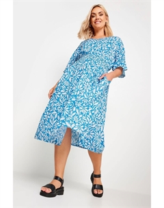 Льняное платье миди длиной с цветочным принтом из лимитированной коллекции, синий Yours