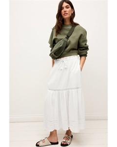 Многослойная юбка макси со вставкой связанной крючком, белый Next