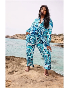 Рубашка бойфренда с абстрактным принтом из лимитированной коллекции, синий Yours