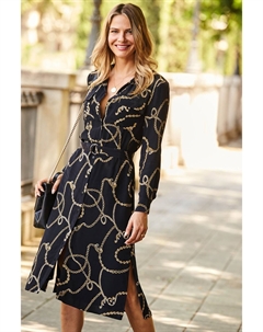 Платье-Рубашка с принтом и поясом-цепочкой, черный Sosandar