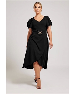 Платье миди с глубоким подолом и пряжкой London, черный Yours