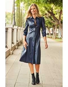 Платье-Рубашка на пуговицах из искусственной кожи, синий Sosandar