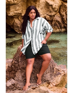 Льняная рубашка в полоску ржаво-оранжевого цвета, белый Yours