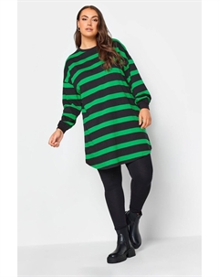 Туника оверсайз с длинными рукавами надеваемая через голову с полосками, зеленый Yours