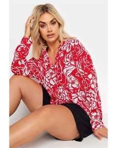 Жатая пляжная рубашка с цветочным принтом, красный Yours