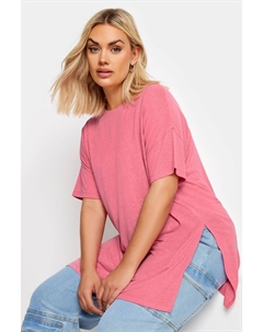 Льняная футболка оверсайз с разрезом по бокам, розовый Yours