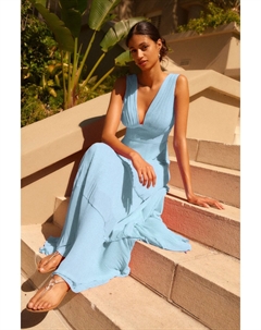 Многослойное плиссированное платье макси без рукавов с V-образным вырезом, синий Next