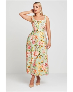 Платье миди из лимитированной коллекции с цветочным принтом и бантиками на бретелях, зеленый Yours