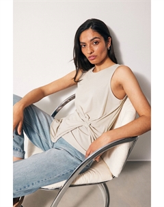 Топ без рукавов из джерси с бантом, экрю Next