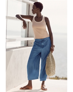 Джинсовая юбка брюки из тенселя завязанные на талии широкие штанины, синий Next