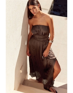 Платье-Бандо из мятого атласа с вышивкой бисером, коричневый Next