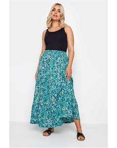 Фактурная многоярусная юбка макси с цветочным принтом, синий Yours