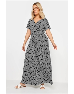 Платье макси с принтом листьев и завязками, черный Yours