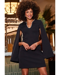 Платье прямого кроя с расклешенными рукавами украшенными бриллиантами, черный Sosandar