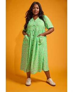 Свободное платье мидакси с принтом ромашки, зеленый Yours