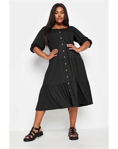 Ярусное платье миди на пуговицах спереди, черный Yours