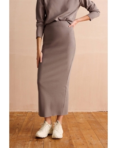 Фактурная юбка-миди в рубчик из мягкого трикотажа с разрезами сзади, коричневый Next