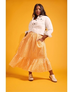 Ярусная юбка миди из чистого хлопка в клетку Gingham, оранжевый Yours