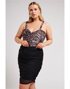 Сетчатая юбка London с леопардовым принтом и сборками, черный Yours