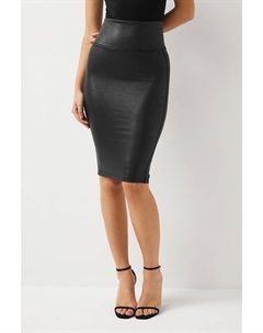 Юбка-Карандаш из искусственной кожи моделирующая живот, черный Spanx