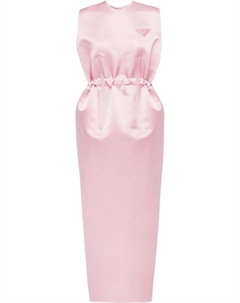 Атласное платье миди со сборками, розовый Prada