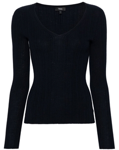 Топ в рубчик с V-образным вырезом, синий Theory