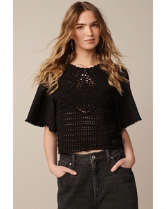 Топ с короткими рукавами из ткани связанной крючком, черный Next