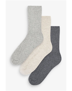Термоноски из смеси шерсти и шелка 3 пары, серый Next