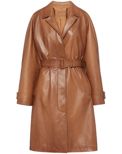 Кожаный тренч с поясом, коричневый Prada