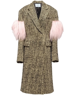 Двубортное пальто с отделкой из овчины, черный Prada