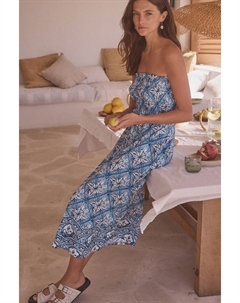 Платье миди бандо с фактурным хлопковым трикотажем, синий Next