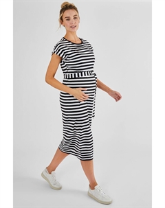 Платье-Футболка миди в полоску для беременных и кормящих женщин, черный Jojo maman bébé
