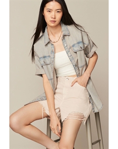 Джинсовая рубашка с короткими рукавами, розовый Next