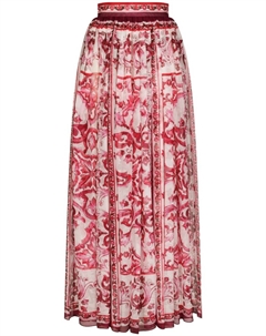 Шелковая юбка макси с принтом Majolica, красный Dolce&gabbana