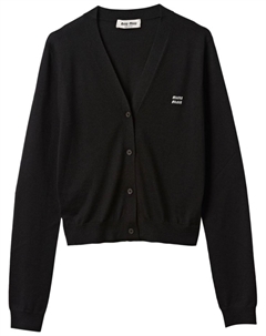 Кашемировый кардиган с вышитым логотипом, черный Miu miu