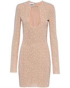 Платье мини из ткани жоржет с вышивкой, нейтральный цвет Miu miu