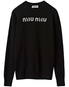 Кашемировый джемпер с жаккардовым логотипом, черный Miu miu