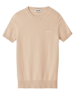 Кашемировый топ с логотипом, нейтральный цвет Miu miu